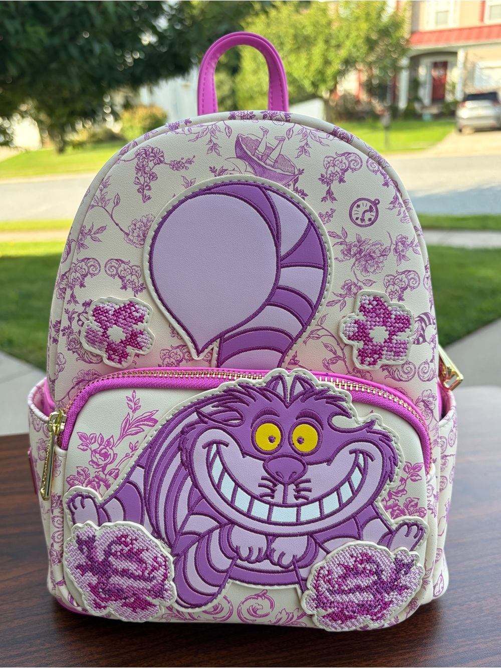 Loungefly Disney Alice in Wonderland Cheshire Cat Toile Mini Backpack NWT